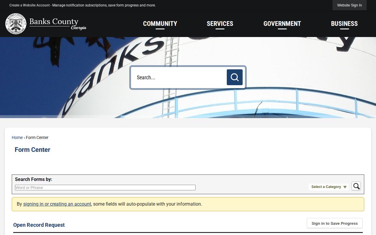 Banks County open records request form with response and cost terms