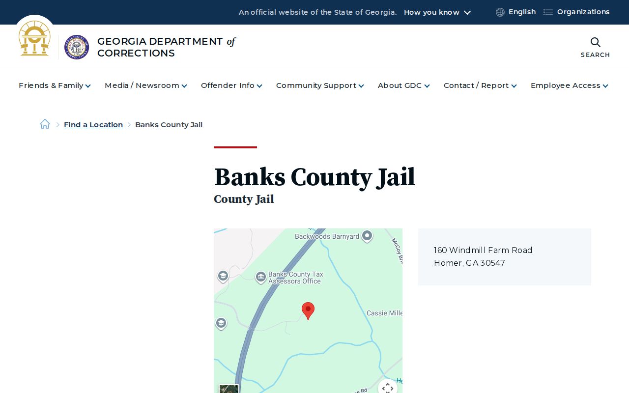Georgia Department of Corrections listing for Banks County Jail