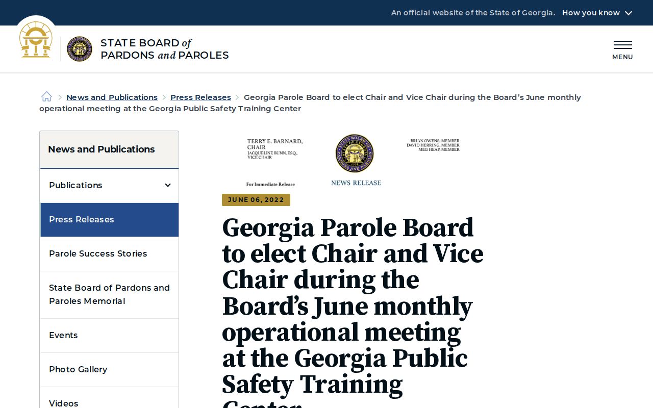 Banks County parole meeting and release decision distinction