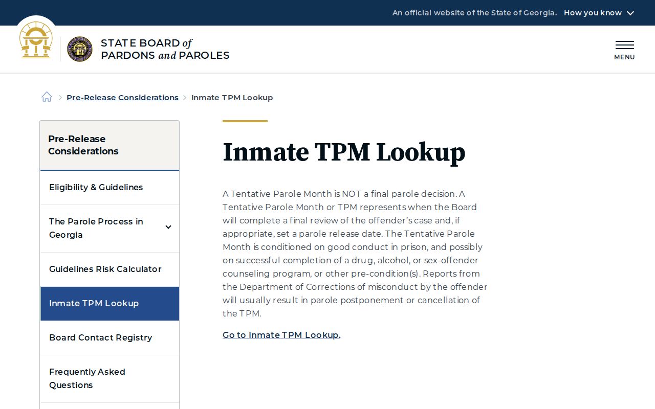 Banks County tentative parole month and release date definition