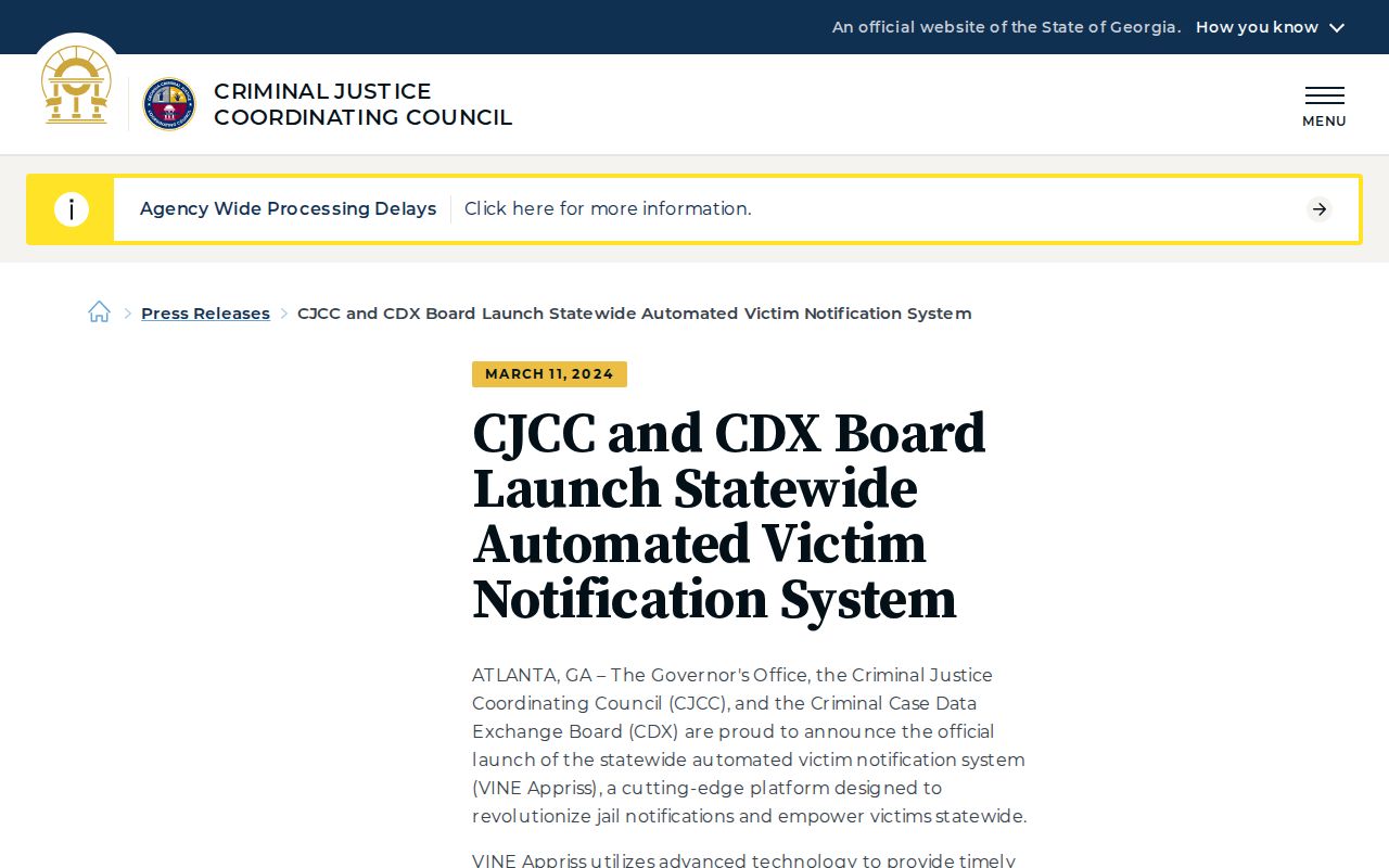 Banks County Georgia VINE custody notification service